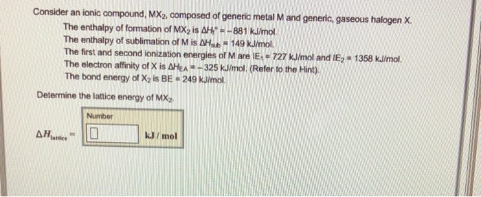 Determine the lattice energy of mx3