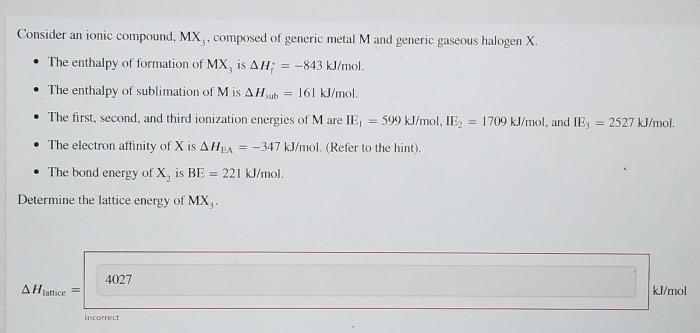 Determine the lattice energy of mx3