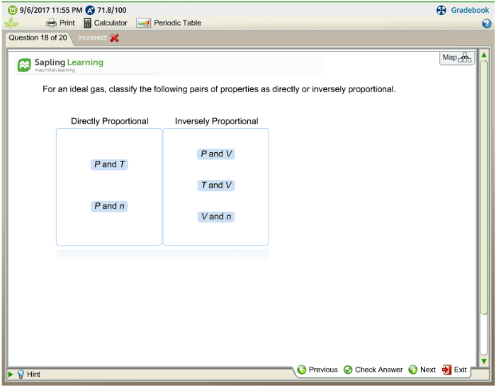 For an ideal gas classify the pairs of properties