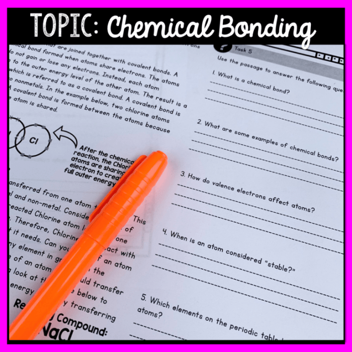 Chemical bonding and reactions close reading assignment