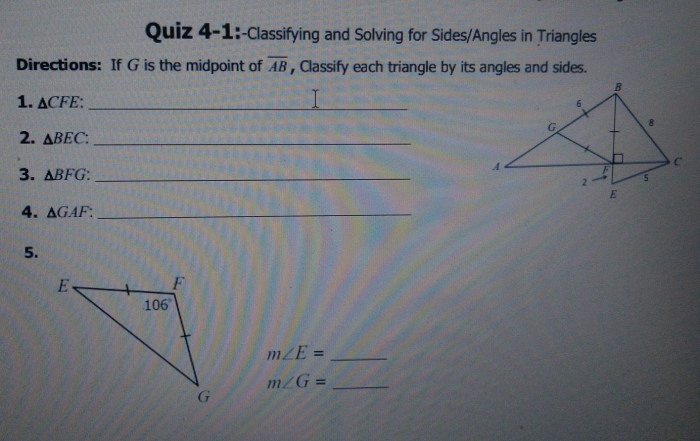 Quiz 4-1 classifying and solving for sides/angles in triangles answers